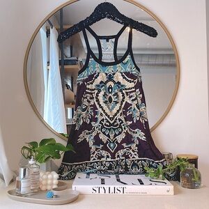 Truly Madly Deeply Printed Babydoll Racerback Tunic Tank Top